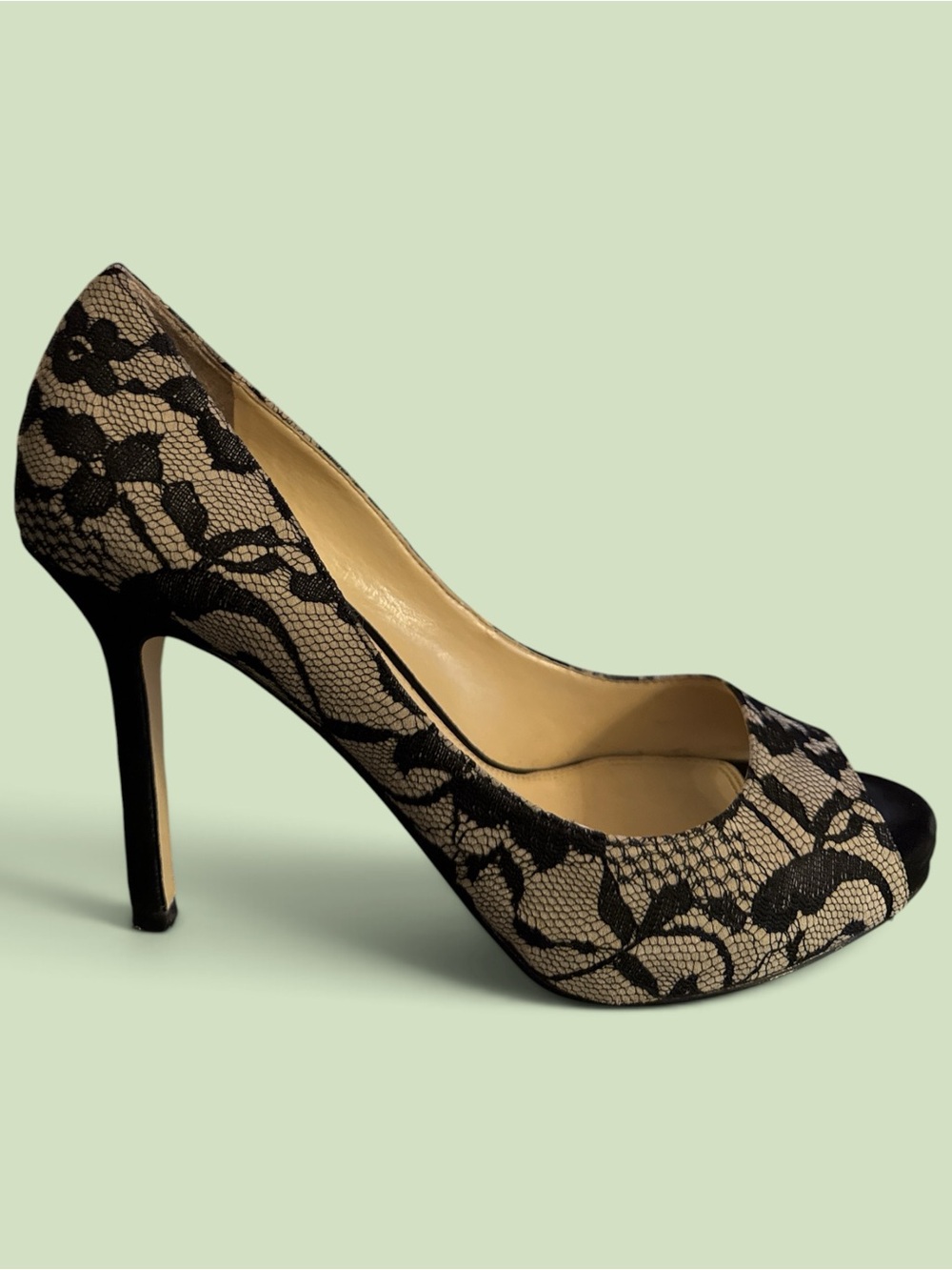 Enzo Angiolini Eamaiven Black & Nude Lace Peep Toe Stiletto Heels